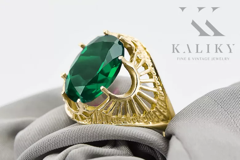 الزمرد 14 كارت من الذهب الأصفر خاتم حرف يدوية فينتاج vrc003y